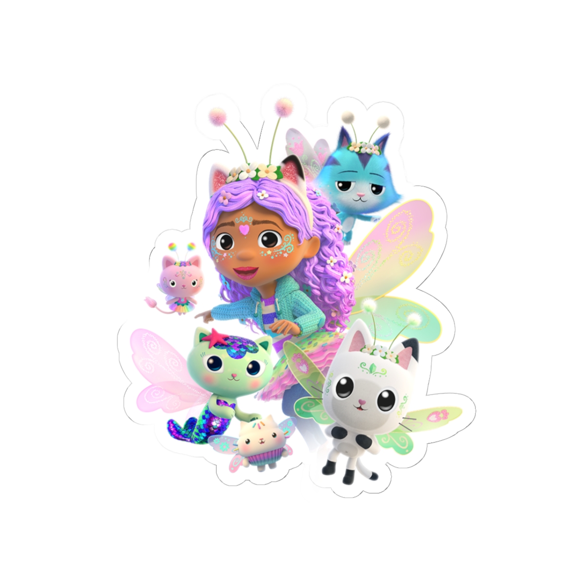 Fairy Girl and Magical Animal Friends Kiss-Cut Sticker | Cute Pastel Characters | Gabby's Dollhouse